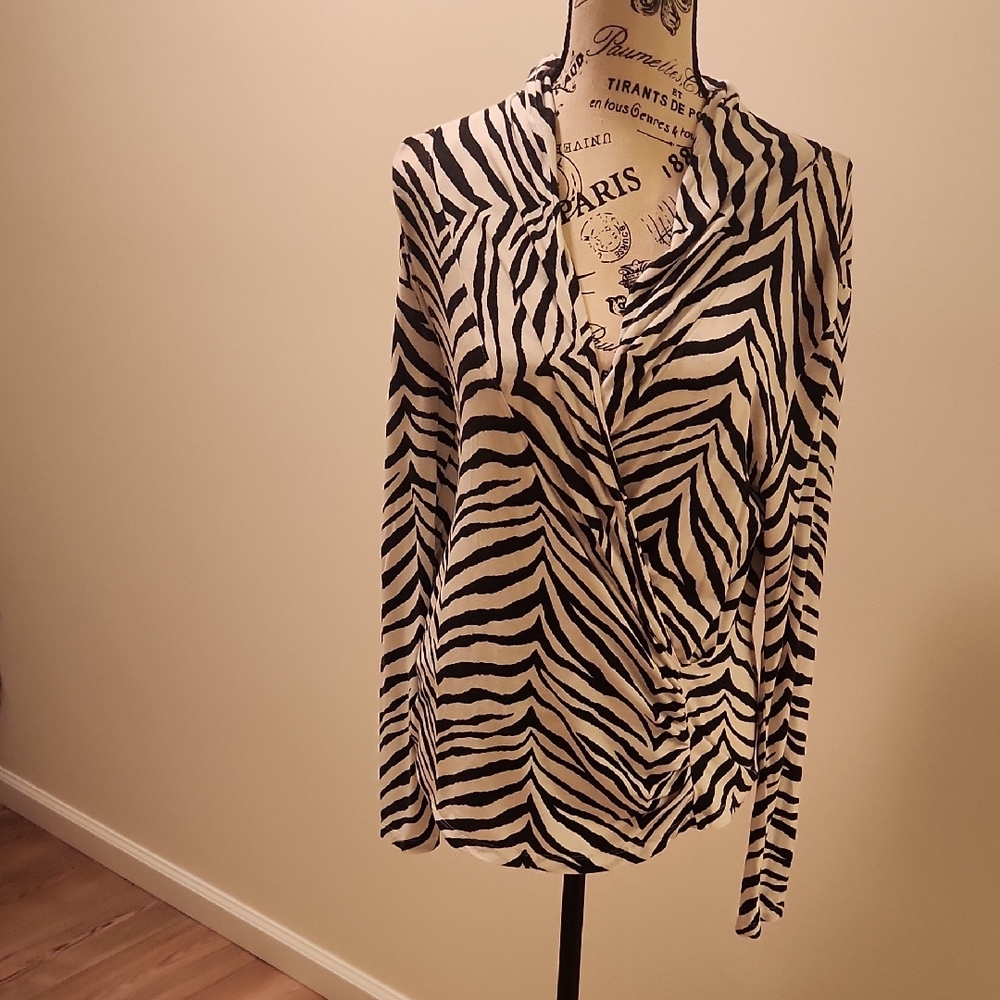 Ann Taylor Black and White Wrap Blouse with Notched Collar